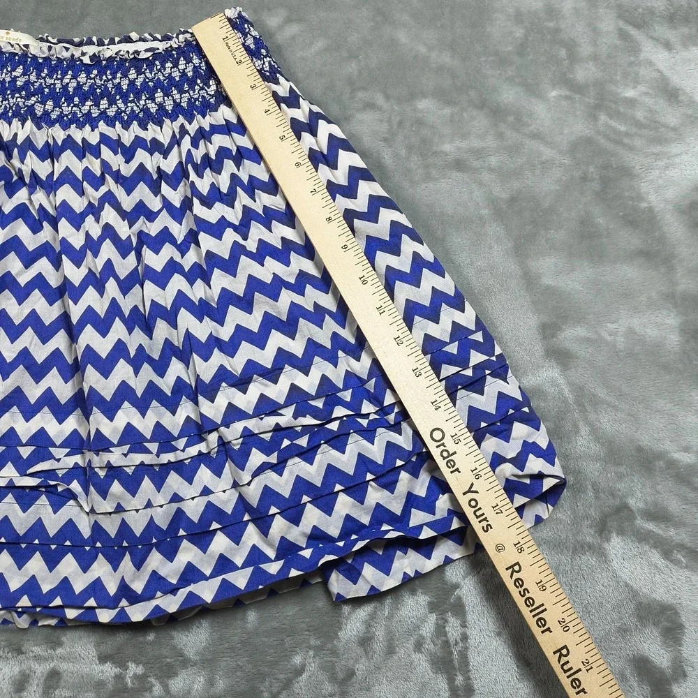 Kate Spade Skirt The Rules Women Small Blue White Zigzag  Smocked Mini A Line‎